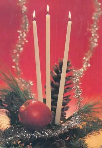 Postcard greetings card Christmas and New Year Hungary 1983 candle apple