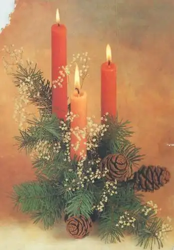 Postcard greetings card Christmas and New Year Hungary 1984 candle pine cone