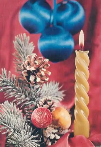 Postcard greetings card Christmas and New Year Hungary 1980 candle globe