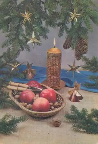 Postcard greetings card Christmas and New Year Hungary 1975 apples wallnuts