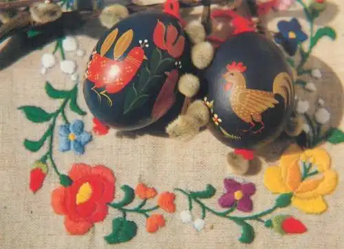 Postcard greetings card Easter Happy Easter Holidays eggs Hungary chicken