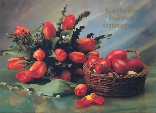 Postcard greetings card Easter Happy Easter Holidays eggs Hungary tulips