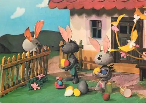 Postcard greetings card Easter Happy Easter Holidays eggs Hungary bunny 1972