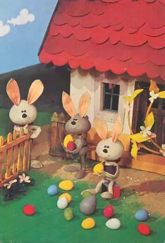 Postcard greetings card Easter Happy Easter Holidays eggs Hungary bunny 1983