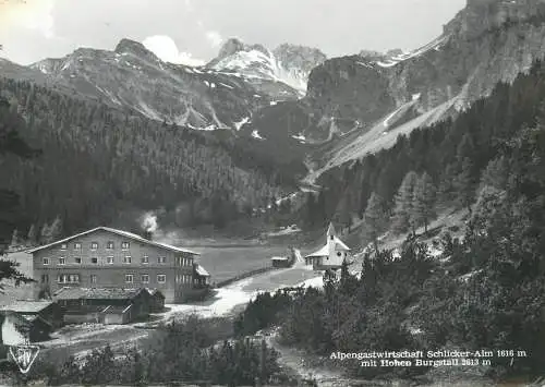 Postcard Austria Alpengastwirtschaft Schlicker mit Hohen Burgstall