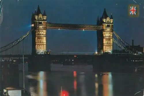 England London Tower Bridge  & Thames river by night