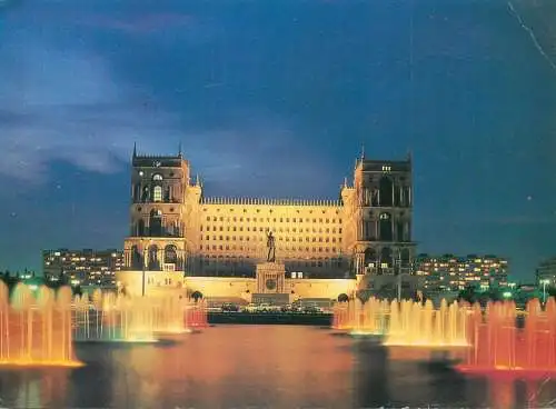 Azerbaijan Baku House of Government during Soviet era evening aspect