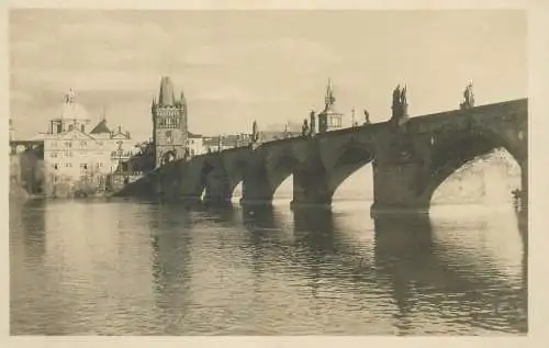 Postcard Czech Republic Prague bridge and tower