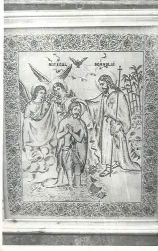 Postcard Romania religious scene Jesus baptised in Jordan river by John