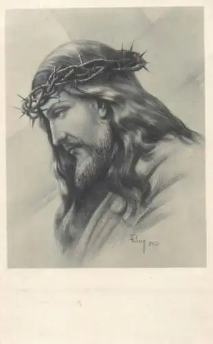 Postcard religious scene Jesus Hungary etch