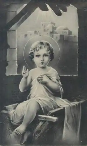 Postcard religious scene saint boy