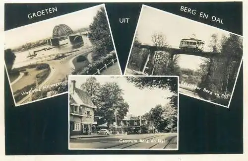 Postcard Netherlands Berg en Dal multi view tram bridge