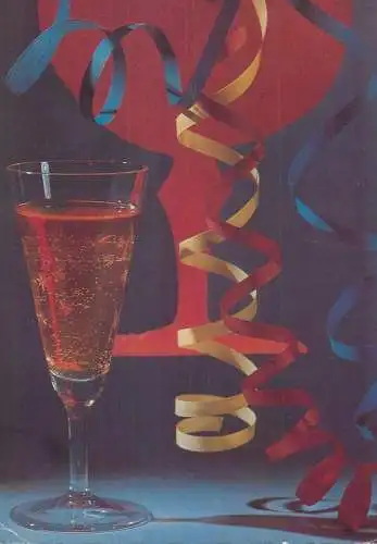 New Year greetings champagne glass paper coloured wreath decorative ormanent