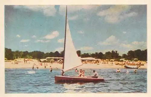 Postcard Bulgaria Sunny beach sailboat and sea
