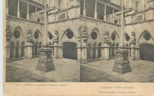 Stereographic vintage postcard Portugal > Porto cathedral claustro gotico