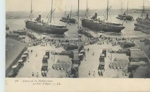 Stereographic vintage postcard Algeria > Cities > Algiers port d'Alger ship