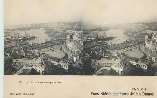 Stereographic vintage postcard Italy Genoa Mediterranee Genes aerial view