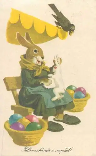 Easter fantasy greetings drawn rabbit lapin humanise Hongrie