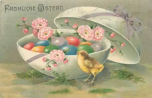 Easter fantasy greetings drawn chicken and penciled eggs 1935 poussin