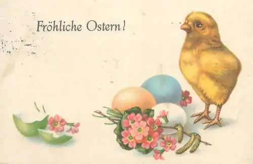 Easter fantasy greetings drawn chicken and penciled eggs 1937 Czech R. poussin