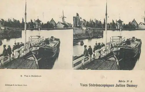 Stereographic vintage postcard Netherlands Amsterdam Amsterdam-Noord Buiksloot barge
