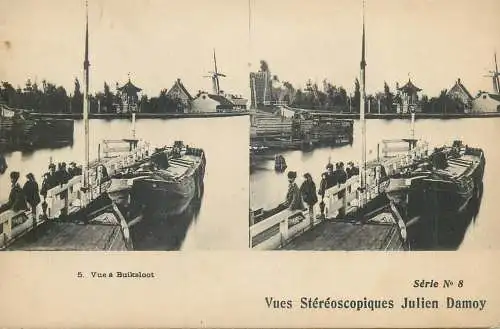 Stereographic vintage postcard Netherlands Amsterdam Amsterdam-Noord Buiksloot barge