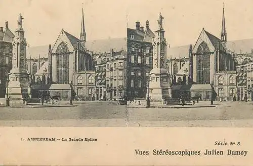 Stereographic vintage postcard Netherlands Amsterdam l'ancienne eglise