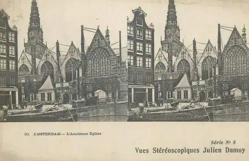 Stereographic vintage postcard Netherlands Amsterdam l'ancienne eglise