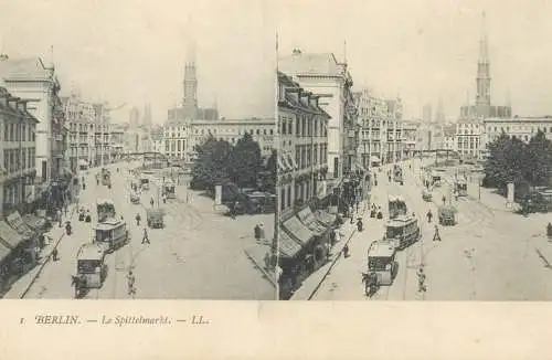 Stereographic vintage postcard Germany > Berlin le Spittelmarkt horse tram
