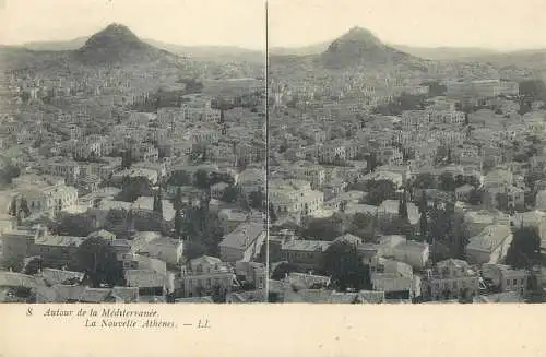 Stereographic vintage postcard Greece autor de la Mediterranee la nouvelle Athenes