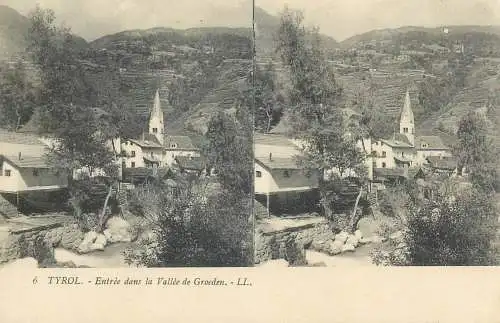 Austria Tirol stereo postcard entree dans le Vallee de Groeden