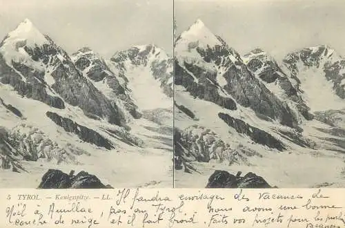 Austria Tirol stereo postcard Koenigsspitze mountain scene