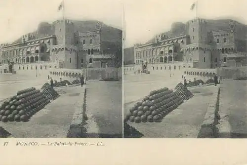 Vue stereographique MONACO Monte Carlo le Palais du Prince cannon balls