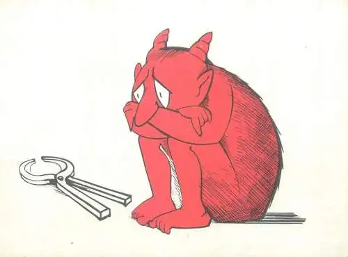 Funny Advertising illustration "Neck devils stand no chance" Sore throat pills