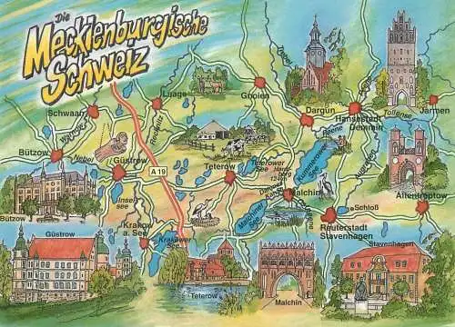 Germany Die Mecklenburgische Schweiz drawn map illustration