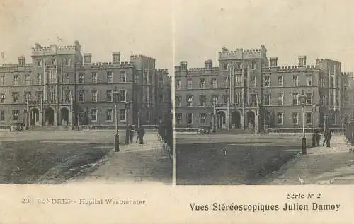Stereographic view stereo postcard Julien Damoy LONDON Westminster hospital