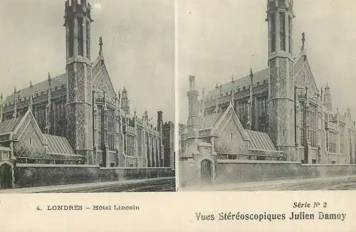 Stereographic view stereo postcard Julien Damoy LONDON Lincoln Hotel
