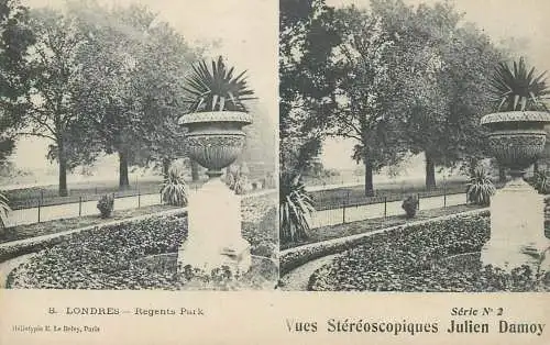 Stereographic view stereo postcard Julien Damoy LONDON Regent's park