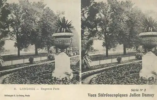 Stereographic view stereo postcard Julien Damoy LONDON Regent's park