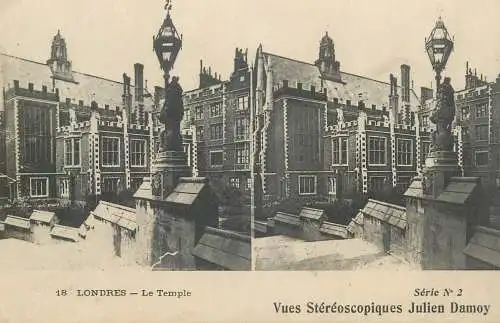 Stereographic view stereo postcard Julien Damoy LONDON le Temple