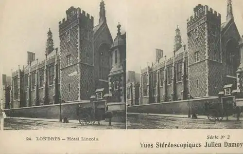 Stereographic view stereo postcard Julien Damoy LONDON Lincoln Hotel