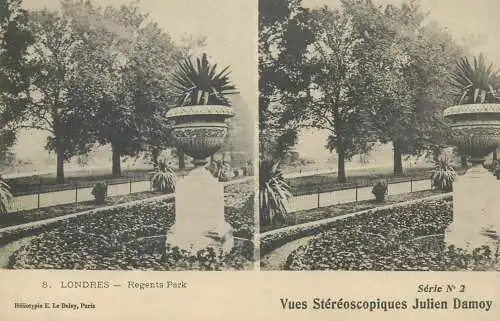 Stereographic view stereo postcard Julien Damoy LONDON Regent's Park