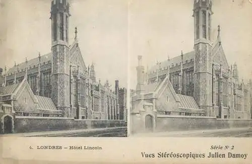 Stereographic view stereo postcard Julien Damoy LONDON Hotel Lincoln