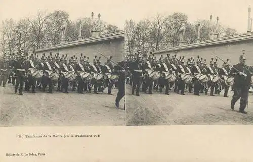 France cpa stereographique militaire tambours de la Garde visite d'Edouard VII