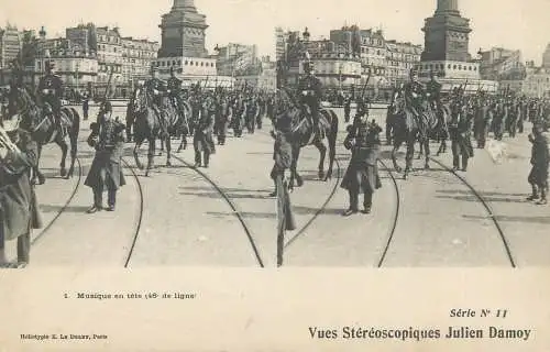 France cpa stereographique militaire musique en tete 46 de ligne defile
