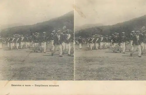 France cpa stereographique militaire exercice a terre torpilleurs mineurs