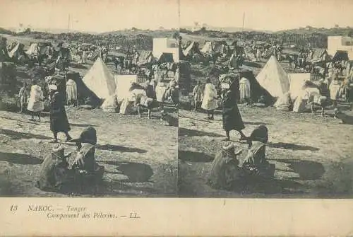 Morocco cpa stereographique Tanger campement des pelerins ethnic bedouin