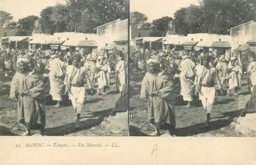 Morocco cpa stereographique Tanger un marche traditions ethnic
