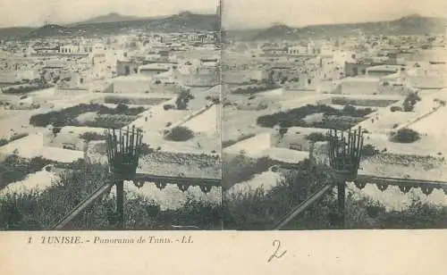 Tunisia cpa stereographique panorama de Tunis