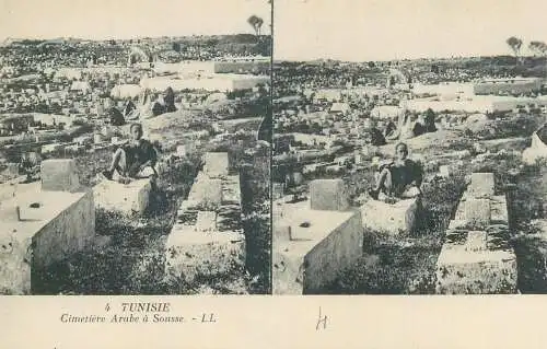 Tunisia cpa stereographique cimetiere arabe a Souse